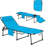 Outsunny Folding Chaise Lounge with 5-Level Reclining Back, Tanning Chair with Face Hole - Photo 1