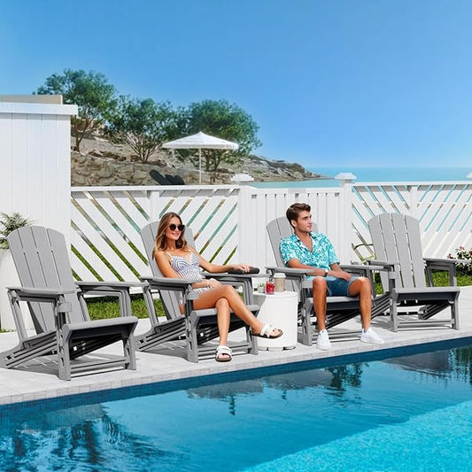 FONTOI Adirondack Chair, Outdoor Weather Resistant Lawn Furniture, Plastic Adirondack Chair with Cup Holder, 400 LBS Capacity Recliner, Garden Backyard Patio Without Screws Install, Grey