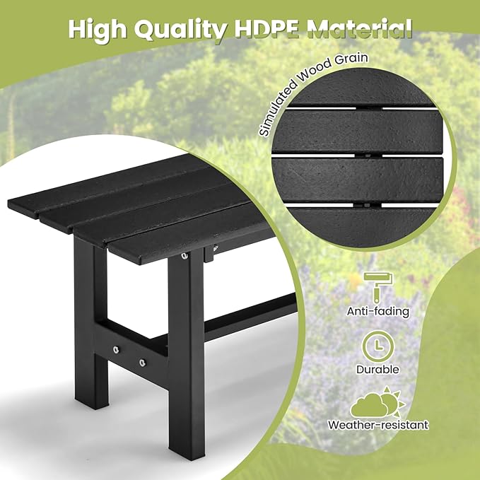 Tangkula 47 Inch HDPE Outdoor Bench Backless, Patio Garden Dining Bench with Slatted Seat & Heavy-duty Metal Frame, 660 LBS Capacity, Weatherproof Outside Bench for Park, Yard, Entryway & Porch, Black