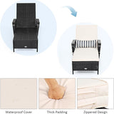 COSTWAY PE Rattan Chaise Lounge Chair Armrest Recliner Adjustable Pillow Black - Photo 8