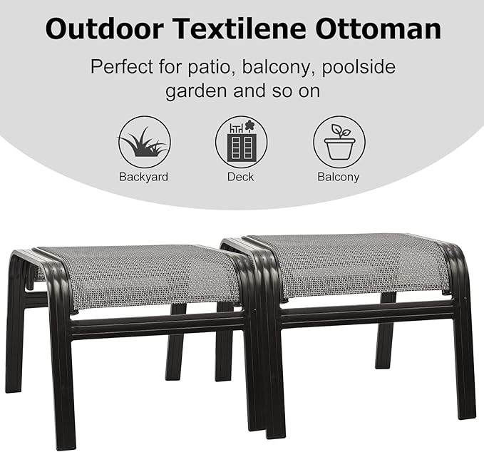 Patio Ottomans Outdoor Foot Rest Aluminum Patio Footstool Samll Seat Wicker Furniture Patio Ottoman 2 Pieces Grey - Photo 5