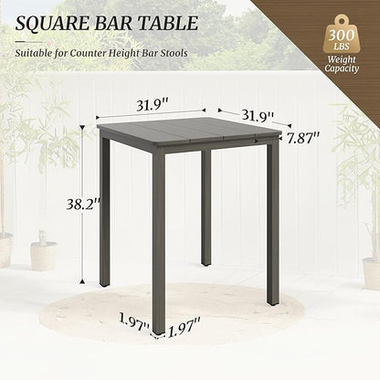 Outdoor Bar Table, 32" Square Patio Bar Height Counter Pub Table, Waterproof Aluminum Top, Weather Resistant, Balcony, Yard, Indoor or Outdoor Use, Slate Gray