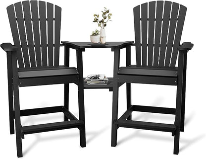 Outdoor Recycled Poly Adirondack Barstools with Connecting Tray, Tall Adirondack Chairs Bar Chairs for Deck, Balcony, Backyard, Patio Bar Stool Chair with High Back Weather Resistant Set of 2