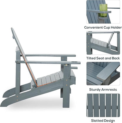 Folding Adirondack Chair, Outdoor Adirondack Chairs with Wood Texture, Acacia Wood Fire Pit Chairs, All Weather, for Deck Backyard Patio Outdoor Garden (Light Gray)