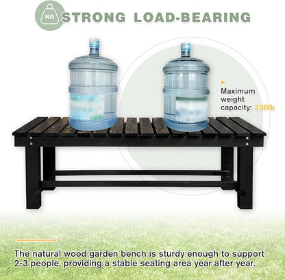 Outdoor Garden Bench, 3-Person Wood Patio Bench Weatherproof Outdoor Backless Bench, Anti-Corrosion and Anti-Rust Garden Benches for Garden Lawn Porch Park Backyard (Black,47.25''/120cm)