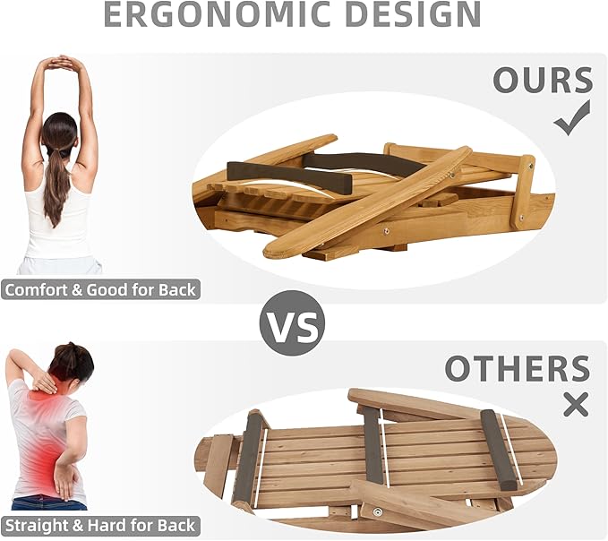 Set of 2 Outdoor Wooden Folding Adirondack Chair with Retractable Ottoman, Wood Patio Chair with Footrest for Garden Backyard Porch Pool Deck Firepit
