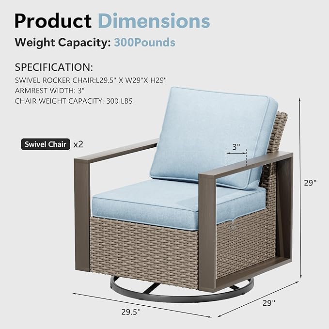 Patio Chairs Set of 2, Outdoor Swivel Rocker Patio Chairs, Metal Patio Furniture with Deep Seating - Photo 2