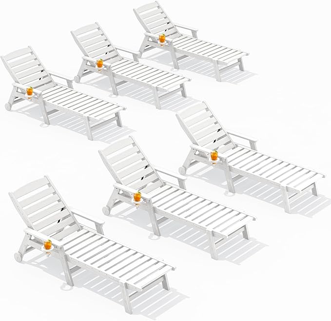 SERWALL Patio Chaise Lounge Chair Set of 6, 5 Positions Adjustable Poly Outdoor Lounger for Pool - Photo 1