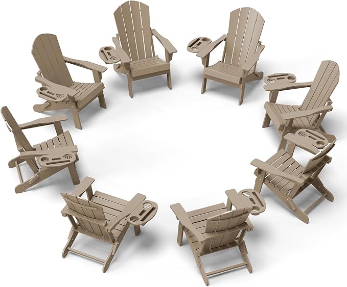 Adirondack Chair Set of 8, HDPE Folding Adirondack Chair with Multifunctional Cup Holder - Photo 1