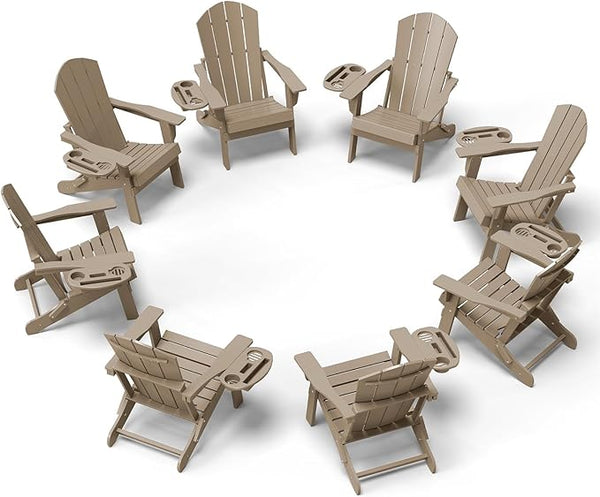 Adirondack Chair Set of 8, HDPE Folding Adirondack Chair with Multifunctional Cup Holder - Photo 1