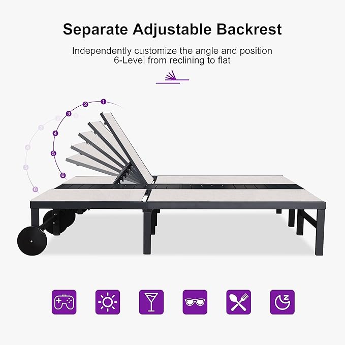 PURPLE LEAF Outdoor Double Chaise Lounge Modern Aluminum Lounge Chairs with Independently Adjustable Backrest Tanning Daybed Reclining Loveseat for Pool Beach Garden Patio Lounger Mixed Grey