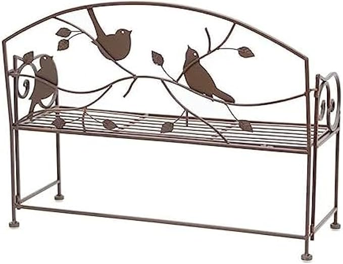 Outdoor Wrought Iron Patio Garden Bench, Vintage Decor Bird-Shaped Patio Balcony Metal Kids Bench Multipurpose Planter, Weatherproof Porch Chair, Lightweight
