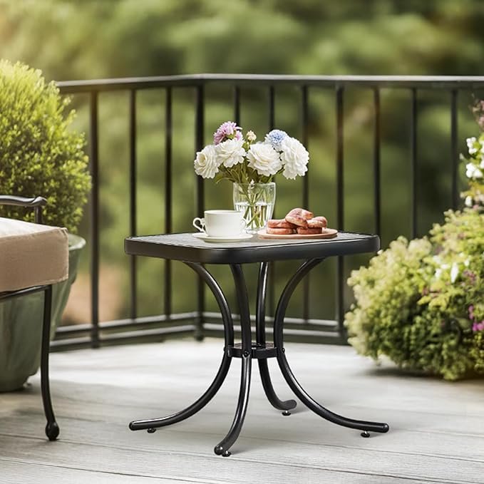VINGLI Outdoor Side Table, 18" Patio Table Steel Frame Tempered Glass Top - Photo 2