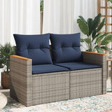 2-Seater Patio Sofa with Cushions, Gray Poly Rattan Outdoor Loveseat - Photo 1