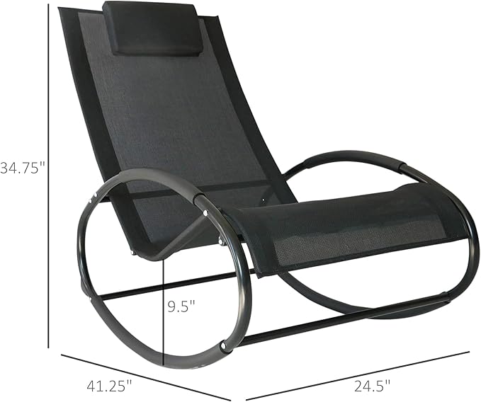 Outsunny Pool Lounger, Outdoor Rocking Lounge Chair for Sunbathing, Pool, Beach, Porch with Pillow & Cool Mesh - Photo 3