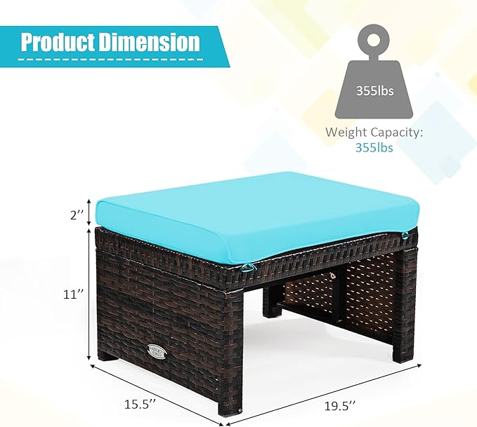 Tangkula 2 Pieces Patio Rattan Ottomans, All Weather Outdoor Footstool Footrest Seat with Soft Cushion, Hidden Zipper - Photo 5