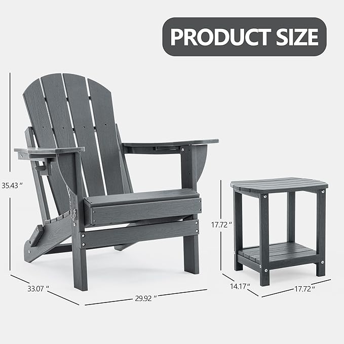 4 Chairs & 2 Tables Folding Adirondack Chair Set with Side Table – HDPE Weatherproof Outdoor Patio Chairs with - Photo 3