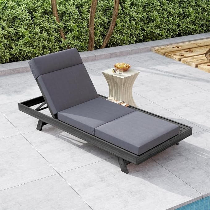 Lounge Chaise Set with Headrest and Side Space for Outdoor Relaxation, Acacia Wood Frame with Water-Resistant Cushions - Photo 5