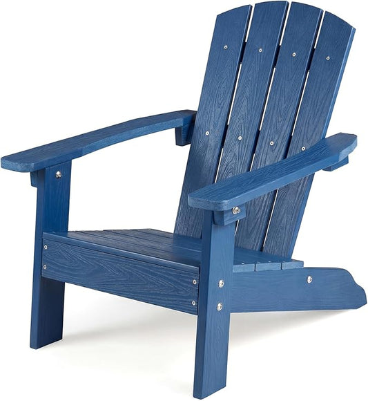 KOTEK Kids Adirondack Chair, Plastic Toddler Lawn Chair with Ergonomic Seat, Wood-Grain Texture, Easy to Assemble, All-Weather Outdoor Kids Chairs for Patio, Garden, Backyard (Navy Blue)