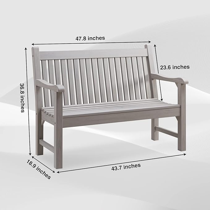 Psilvam Garden Bench, 2-Person Poly Lumber Patio Bench, All-Weather Outdoor Bench that Never Rot and Fade, Memorial Bench, Suit for Garden, Porch and Park(Grey)
