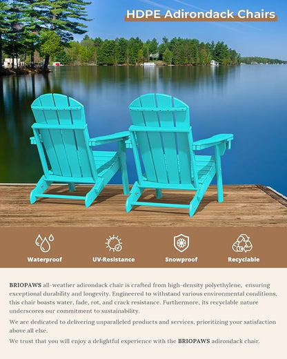 BRIOPAWS Folding-Adirondack-Chairs Set of 2 | HDPE | Fire Pit Chair | Cup Holder | Weather Resistance | Aqua | for Outdoor Backyard Deck Patio