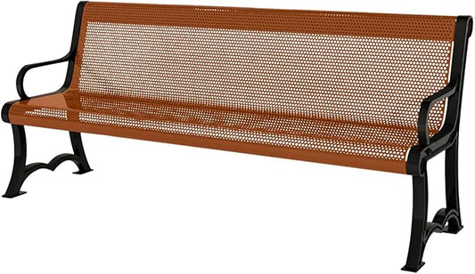 COATEDOUTDOORFURNITURE Heavy-Duty Outdoor Bench Thermoplastic Coated, Punched Steel, Commercial-Grade Garden Bench, Made in America (Portable with Back, 4 Ft, Textured Copper)