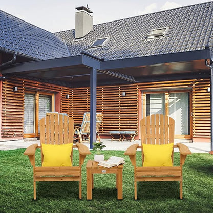 VINGLI Wooden Adirondack Chair Ergonomic Design (2pk), Folding Outdoor Patio Lounger Armchair Furniture w/Natural Finish, for Beach, Poolside, Balcony