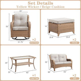 Belord 6 Piece Wicker Patio Furniture Set, Outdoor Swivel Rocker Chairs Set of 2 with Ottomans and Loveseat - Photo 2