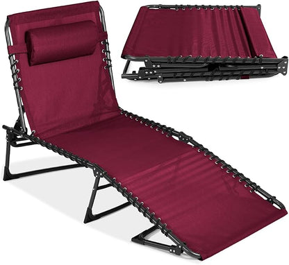 Best Choice Products Patio Chaise Lounge Chair, Portable Outdoor Folding Recliner for Lawn, w/ 8 Positions, Handles, 300lb Capacity - Wine Red