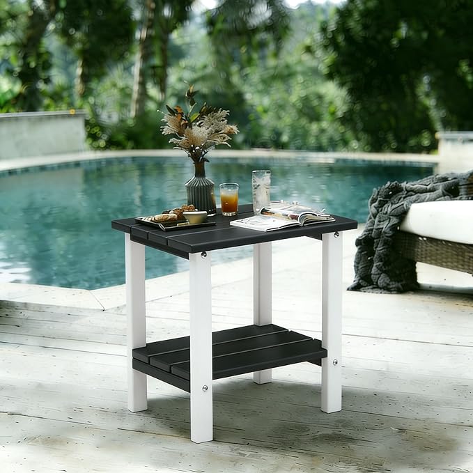 OTSUN Adirondack Outdoor Side Table, 16" HDPE Patio Side Table with Shelf, Weather Resistant Easy Maintenance for Backyard Pool Porch Garden & Lawn