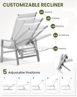 Patio Chaise Lounge Outdoor with Wheels&Armrests, Aluminum Pool Lounge Chairs 5-Position Adjustable Recliner - Photo 5