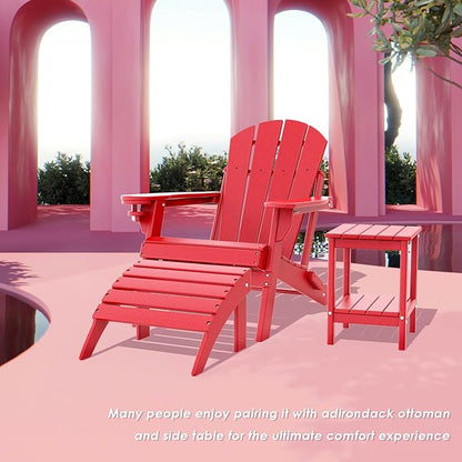 IVY&LANE Folding-Adirondack-Chairs-Set-of-4 | HDPE Plastic | Outdoor Fire Pit Chair with Cup Holder | Red | Poly | Weather Resistant | for Patio Deck Poolside Garden Beach
