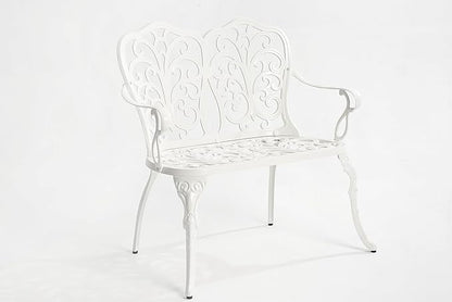 Patio Garden Bench Metal Park Bench Cast Aluminum Outdoor Furniture with Floral Rose for Patio,Park,Lawn,Yard White