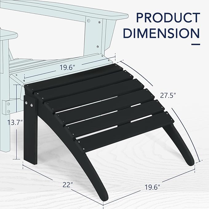 Adirondack Footrest - Outdoor Weather Resistant Adirondack Footrest, Ottoman, Chair Companion, Folding Footstool for Patio, Pool, Garden, Backyard & Lawn (Black)