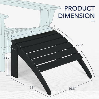 Adirondack Footrest - Outdoor Weather Resistant Adirondack Footrest, Ottoman, Chair Companion, Folding Footstool for Patio, Pool, Garden, Backyard & Lawn (Black)