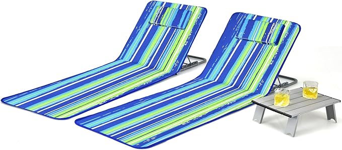 COSTWAY 3-Piece Beach Lounge Chairs, Outdoor Lounger with Side Table, 5 Reclining Positions - Photo 1