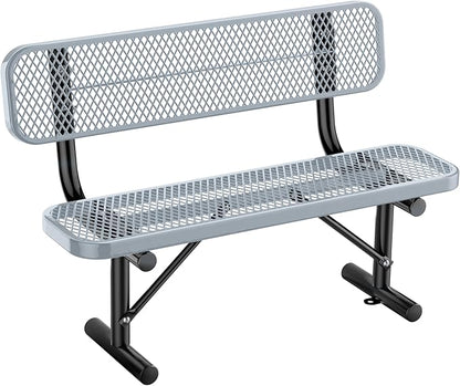 Heavy Duty Park Bench for Outside, Metal Park Bench with Back Portable Frame, Outdoor Steel Mesh Garden Bench with Backrest for Garden, Lawn, Patio, Porch, Park, Yard (Grey, 4FT/50INCH)