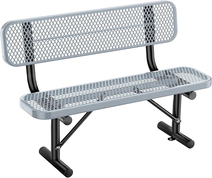 Ceridwen Outdoor Benches Heavy Duty Steel Frame Park Bench with Backrest Bench,Park Bench Steel Mesh Outdoor Bench for Garden,Weatherproof Outdoor Bench for Garden (Grey, 4FT)