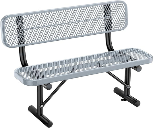 Ceridwen Outdoor Benches Heavy Duty Steel Frame Park Bench with Backrest Bench,Park Bench Steel Mesh Outdoor Bench for Garden,Weatherproof Outdoor Bench for Garden (Grey, 4FT)