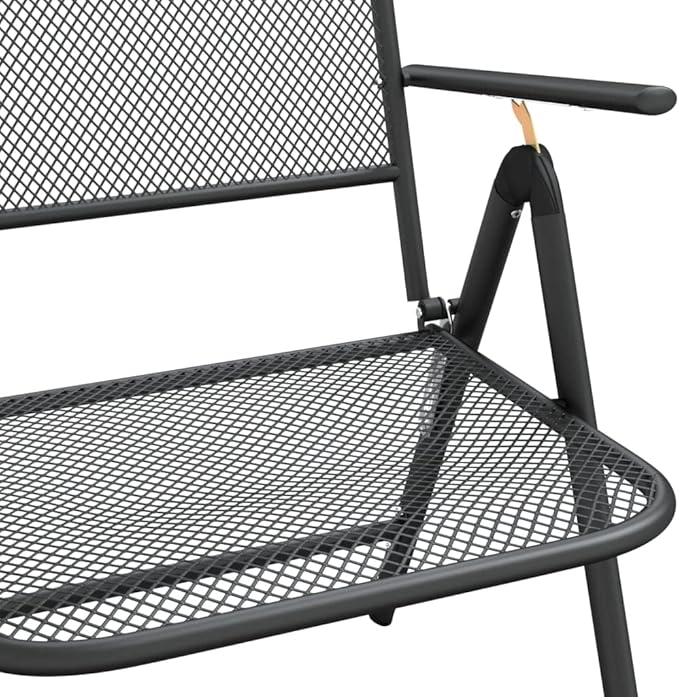 Folding Garden Chair Set of 4 Metal Mesh Patio Chairs Anthracite 24 x 22 x 42 in Adjustable Backrest Stackable Outdoor Balcony Bistro Seating for Yard Deck Terrace