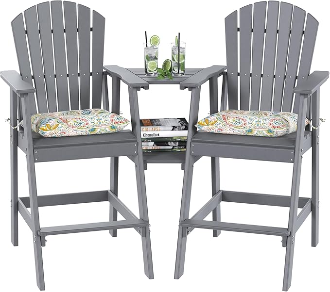 Sundale Outdoor Tall Adirondack Chairs Set of 2 with Table, Patio HDPE Bar Set, 3 PCS Counter Height Dining Bistro Set - Photo 1