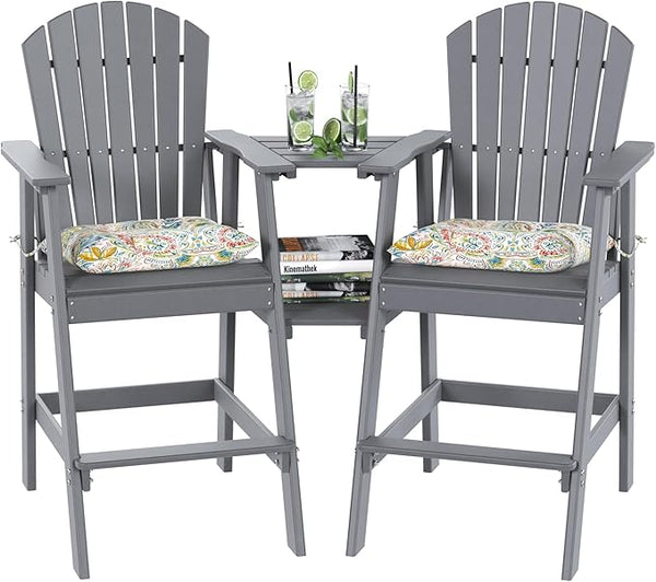 Sundale Outdoor Tall Adirondack Chairs Set of 2 with Table, Patio HDPE Bar Set, 3 PCS Counter Height Dining Bistro Set - Photo 1