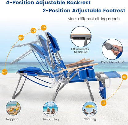 Goplus 3-in-1 Foldable Beach Chair, Lay-Flat Tanning Chair with Face and Arm Holes, Footrest, 330 lbs Heavy-Duty Portable Reclining Lounge Chairs for Outside, Camping, Patio, Poolside, Lawn (1,Navy)