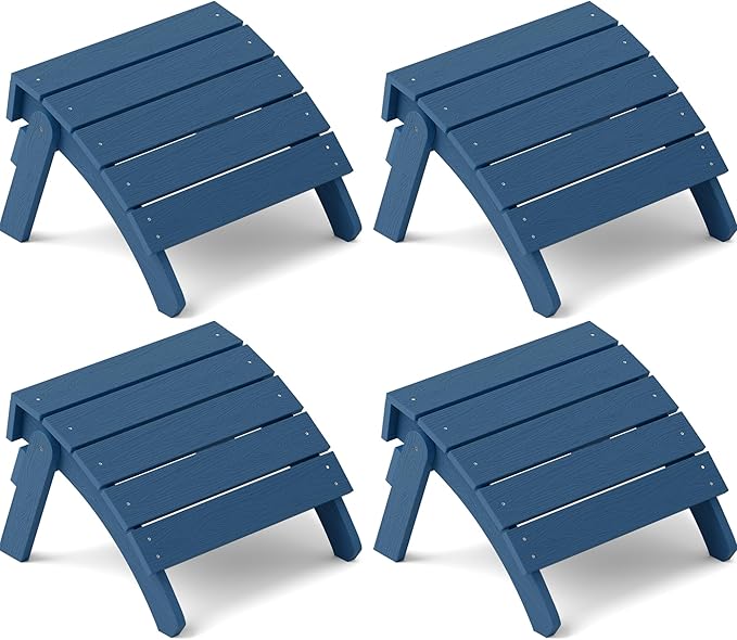 YEFU Adirondack Ottoman Set of 4, Adirondack Foot Rest, Patio Foot Rest, Folding Adirondack Footstool, Weather Resistant for Adirondack Chair, Widely Used for Outdoor, Backyard, Fire Pits-Navy Blue