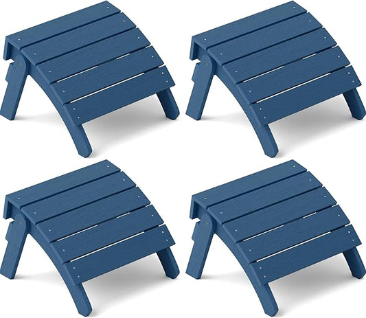 YEFU Adirondack Ottoman Set of 4, Adirondack Foot Rest, Patio Foot Rest, Folding Adirondack Footstool, Weather Resistant for Adirondack Chair, Widely Used for Outdoor, Backyard, Fire Pits-Navy Blue