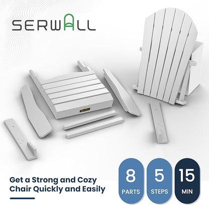 SERWALL Adirondack Chair - Traditional Adirondack Chairs HIPS Outdoor Chairs Weather Resistant- White