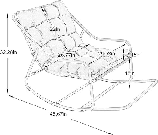 Pink Rocking Chair with Foot Rest, Outdoor Indoor Rocking Lounge Chair with Cushion, Comfortable Patio Rocker Chairs for Patio, Porch, Garden, Living Room, Reading, Metal Frame
