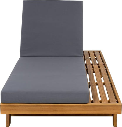 Merax Acacia Wood Chaise Lounge Chair Outdoor Set of 4, Patio Recliner with 4 Position Adjustable Backrest and 4" Thick Double-fold Cushion