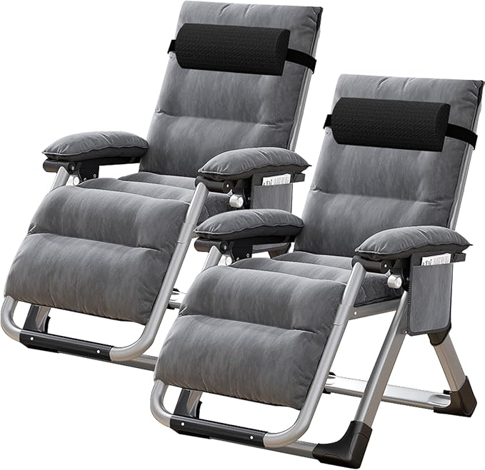 NAIZEA Padded Zero Gravity Chair, Folding Outdoor Lounge Chairs, Adjustable Reclining Camping Chairs with Cup Holder - Photo 1