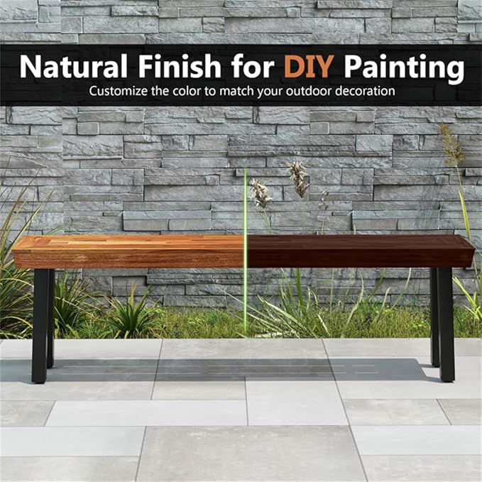Versatile Acacia Wood Outdoor Garden Bench with Adjustable Foot Pads - Outdoor Dining Bench for Patio, Lawn, Porch - Multipurpose Seating Furniture, Space-Saving Outdoor Dining Bench